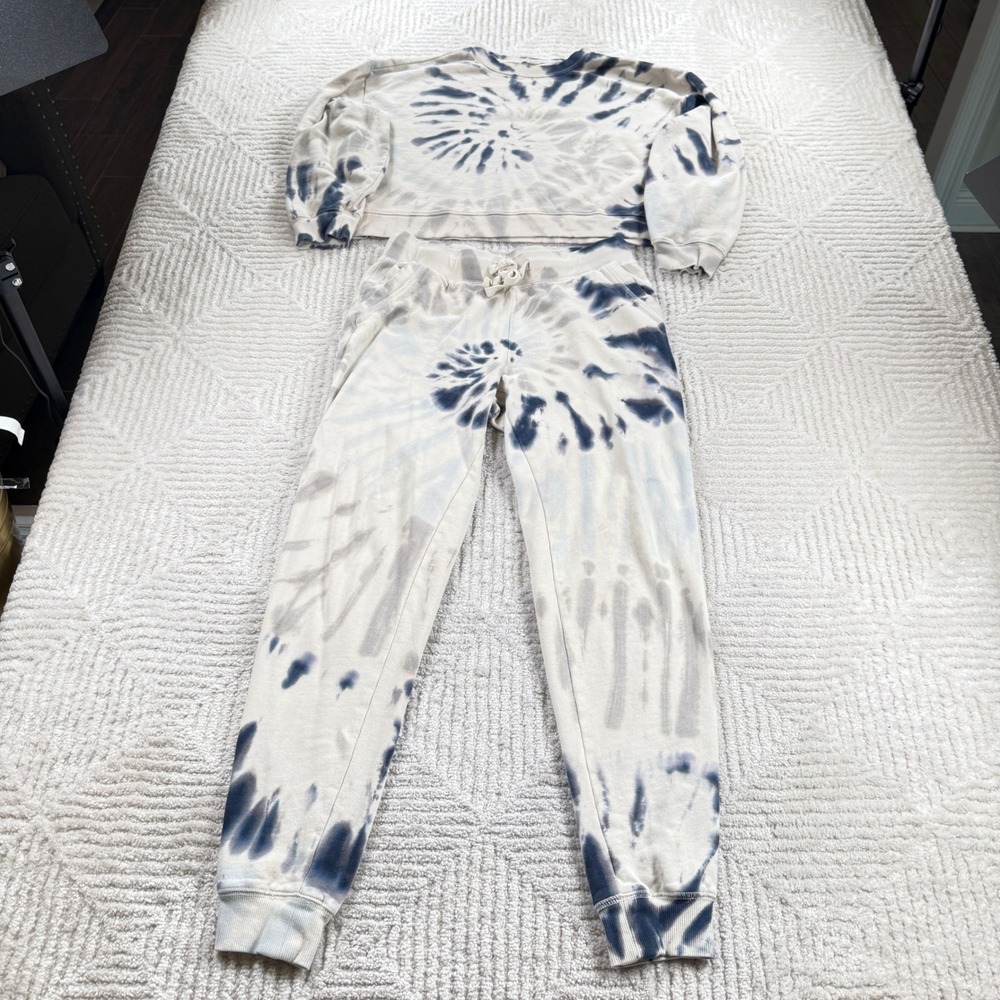 Z Supply Tie Dye Lounge Set Women S Blue Grey Cotton Sweatshirt Joggers Cozy Lux